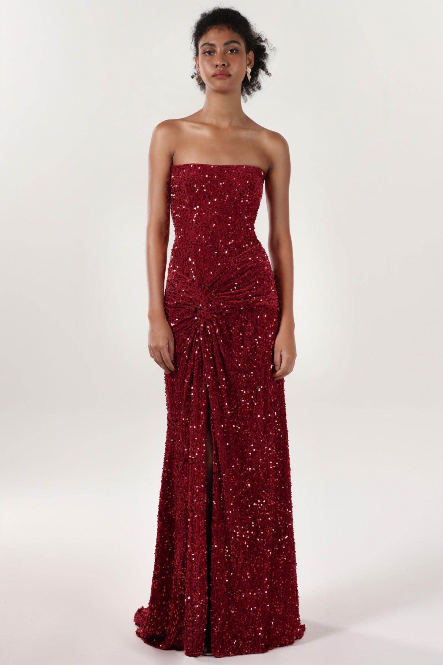 Sheath-Column Sweep-Brush Train Velvet Sequin Bridesmaid Dress CS0634BM - COCOMELODY